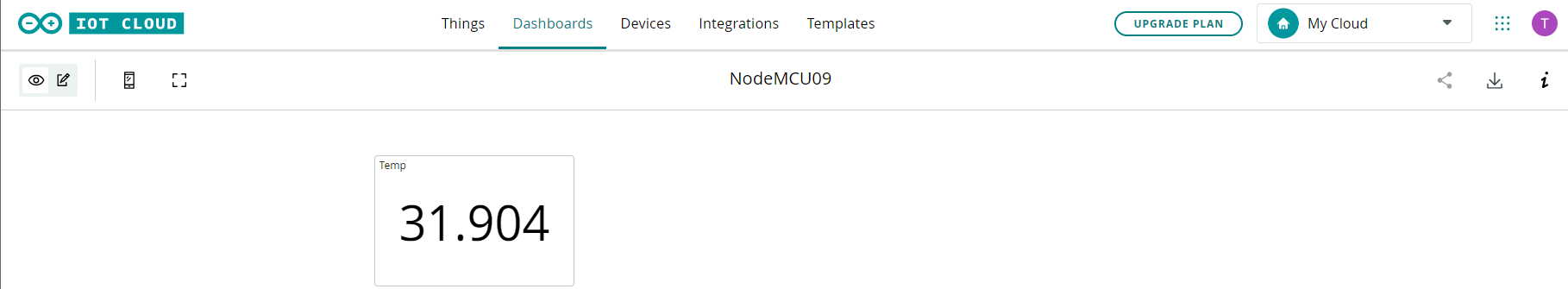 Hình minh họa tổng quan về giao diện Web trên Arduino Cloud.